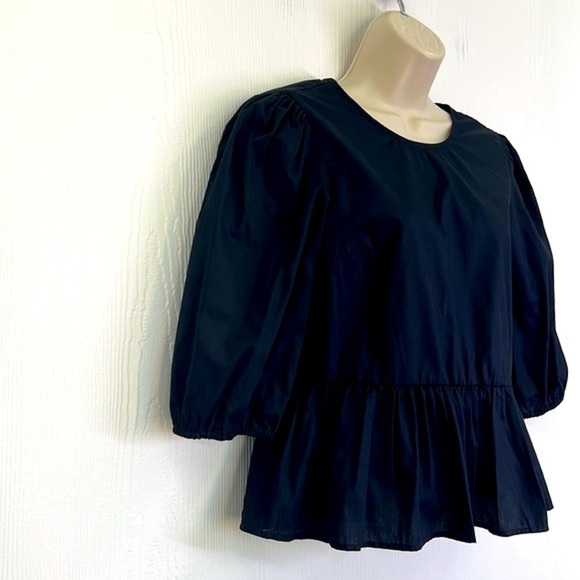 H&M - NWT Black Cotton Ruffle Open Tie Back Blouse Size XS - Picture 4 of 13
